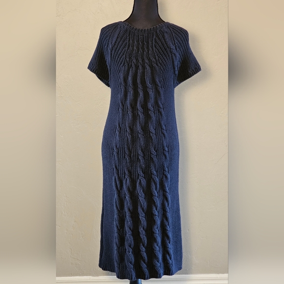 [GAP] Heavy Pleated Sweater Dress 《XL》 Navy Blue Cap Sleeve - Picture 2 of 12